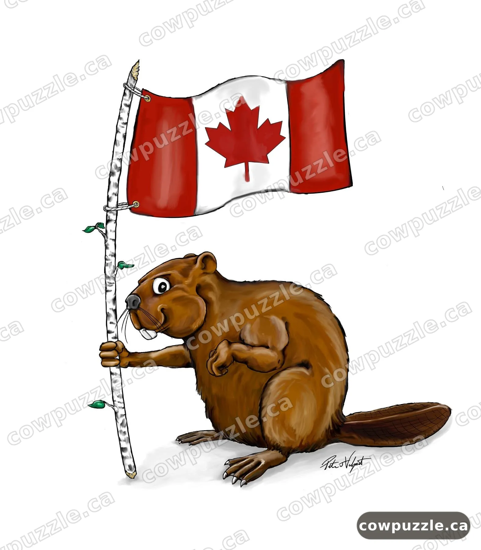 Canada, Eh — A beaver, a birch pole, and the true north strong and free.